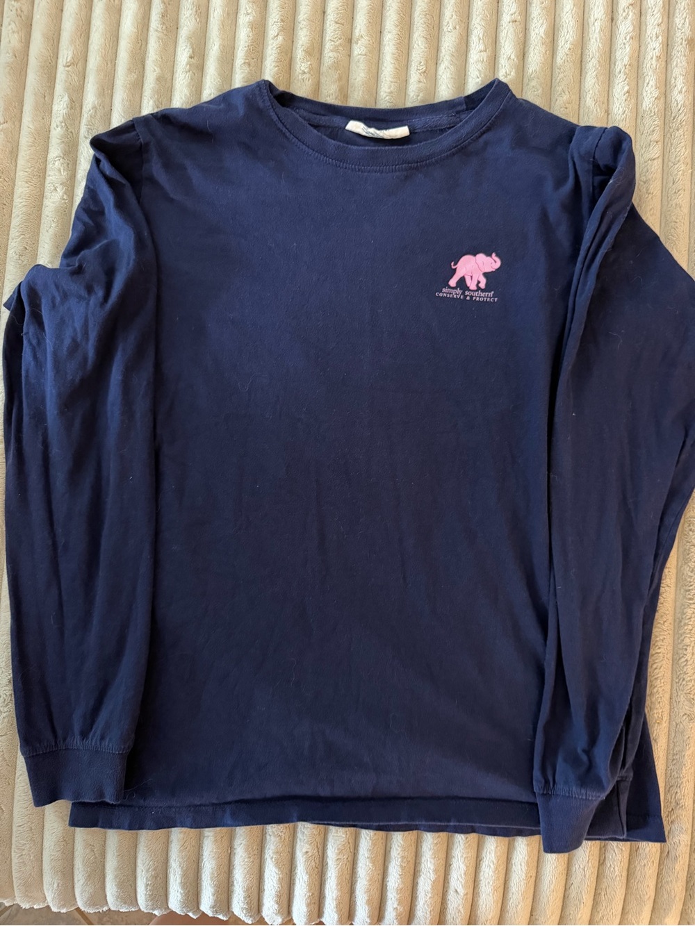 Long Sleeve Navy Top with Pink Elephant Logo